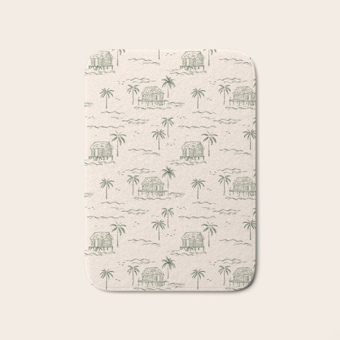 Vintage palm tree beach house pattern Bath Mat Gallery Image 1
