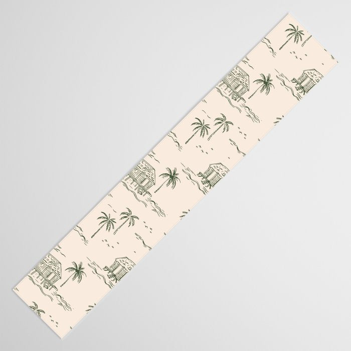 Vintage palm tree beach house pattern Table Runner Gallery Image 3
