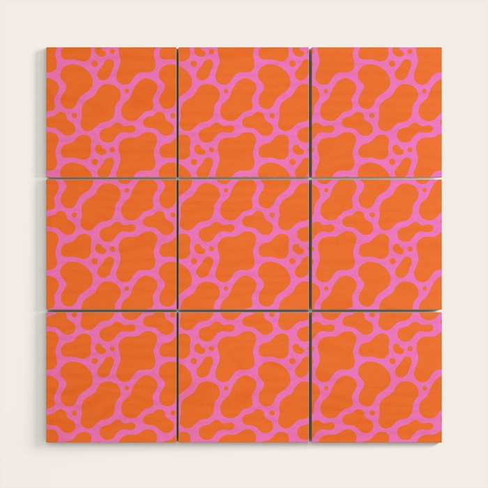 Abstract pink cow print shape pattern Wood Wall Art Gallery Image 1