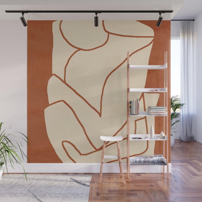 Abstract line art 2 Terracotta 2 Wall Mural Gallery Image 1