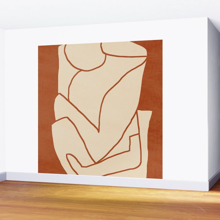 Abstract line art 2 Terracotta 2 Wall Mural Gallery Image 2