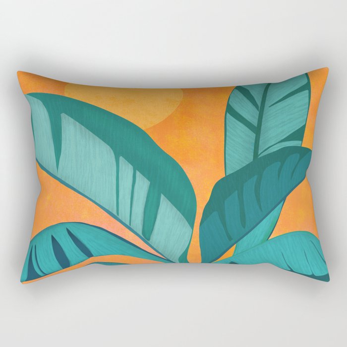 Island Sunset with Banana Tree Rectangular Pillow Gallery Image 2