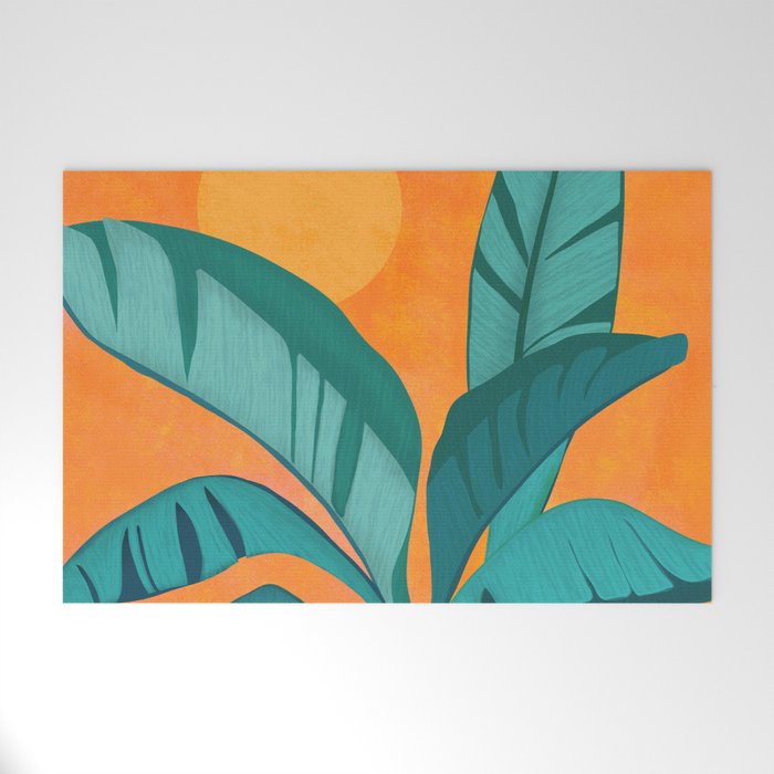 Island Sunset with Banana Tree Welcome Mat Gallery Image 1