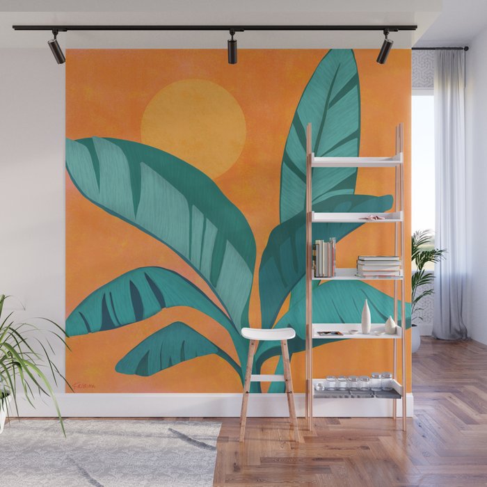 Island Sunset with Banana Tree Wall Mural Gallery Image 1