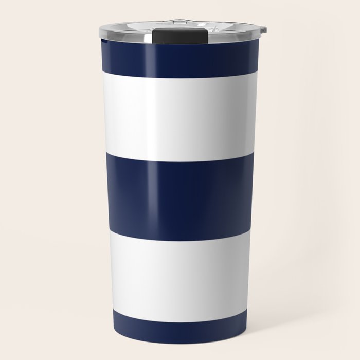Nautical Navy Blue and White Stripes Travel Mug Gallery Image 1