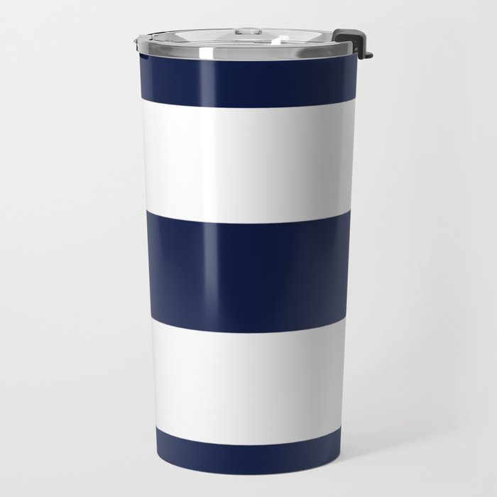 Nautical Navy Blue and White Stripes Travel Mug Gallery Image 2