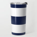 Nautical Navy Blue and White Stripes Travel Mug Gallery Image 2
