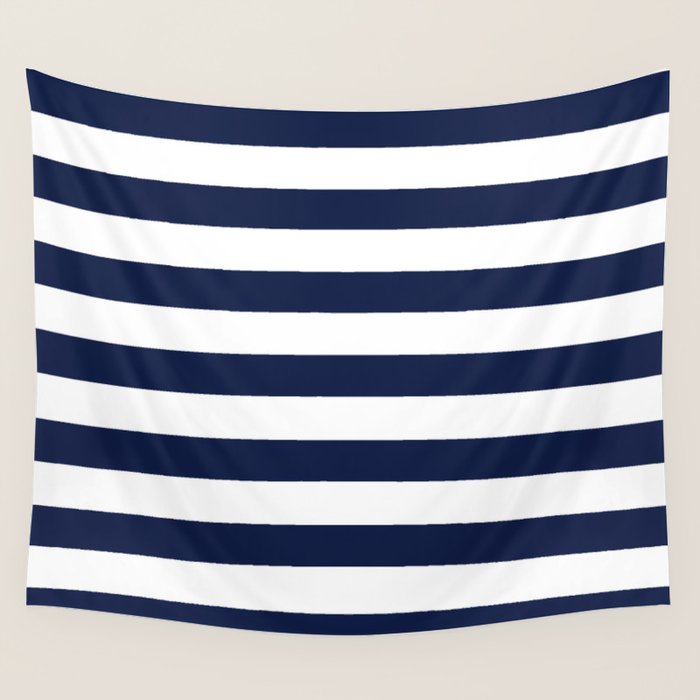 Nautical Navy Blue and White Stripes Wall Tapestry Gallery Image 1
