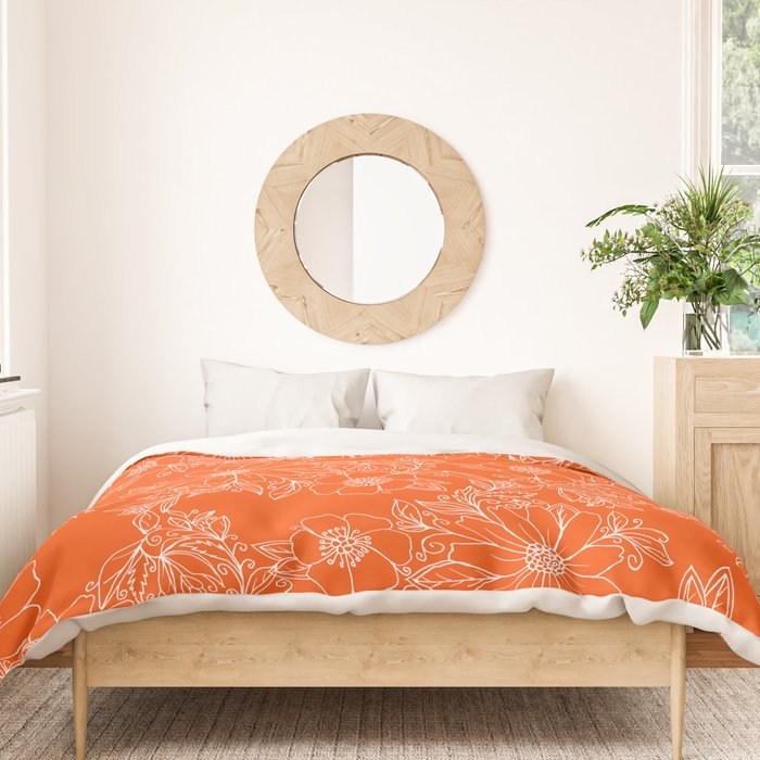 Hand drawn white bright orange modern floral Duvet Cover Gallery Image 3