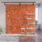 Hand drawn white bright orange modern floral Wall Mural Gallery Image 1