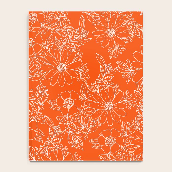 Hand drawn white bright orange modern floral Notebook Gallery Image 4
