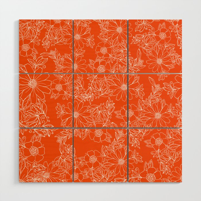 Hand drawn white bright orange modern floral Wood Wall Art Gallery Image 1