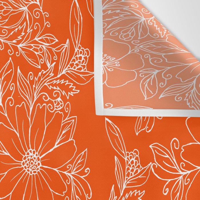 Hand drawn white bright orange modern floral Wall Tapestry Gallery Image 3