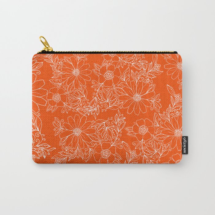 Hand drawn white bright orange modern floral Carry All Pouch Gallery Image 1