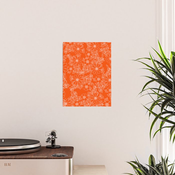 Hand drawn white bright orange modern floral Poster Gallery Image 2