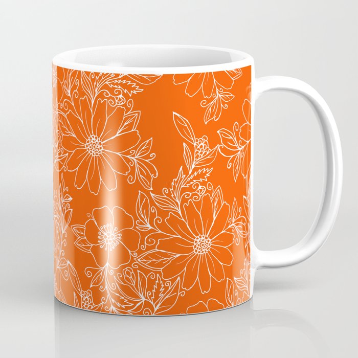 Hand drawn white bright orange modern floral Coffee Mug Gallery Image 1