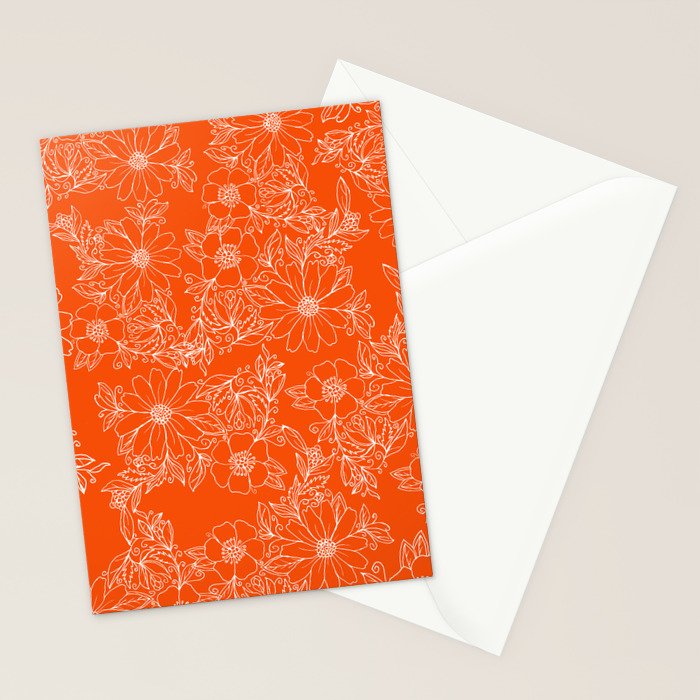 Hand drawn white bright orange modern floral Stationery Card Gallery Image 2