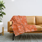 Hand drawn white bright orange modern floral Throw Blanket Gallery Image 1