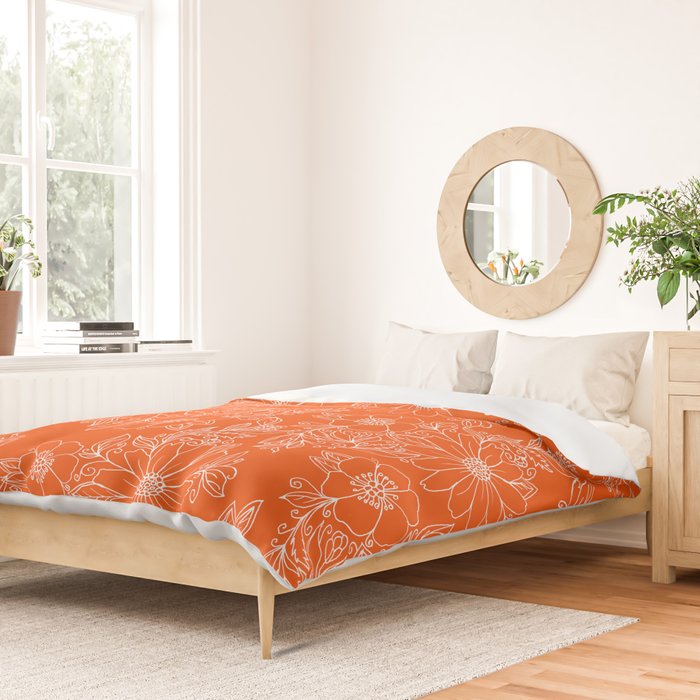 Hand drawn white bright orange modern floral Duvet Cover Gallery Image 2