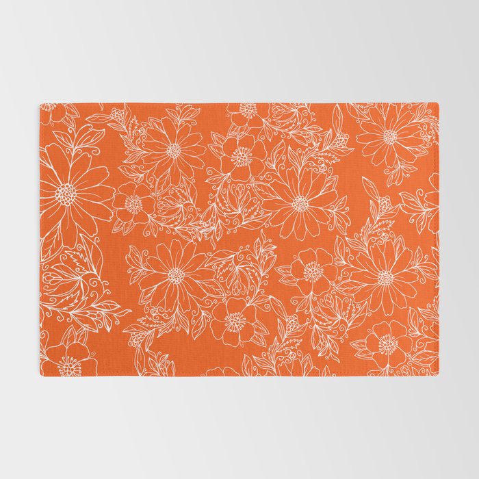 Hand drawn white bright orange modern floral Rug Gallery Image 2