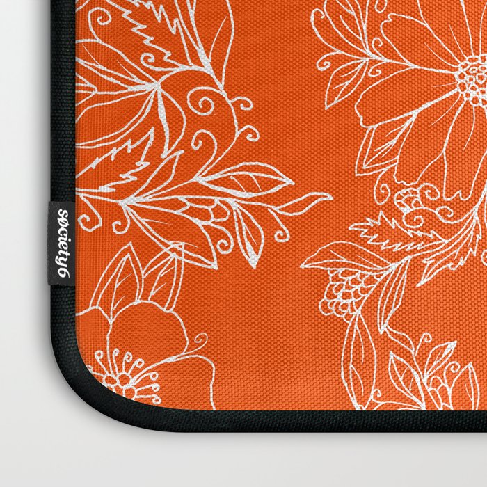 Hand drawn white bright orange modern floral Laptop Sleeve Gallery Image 3