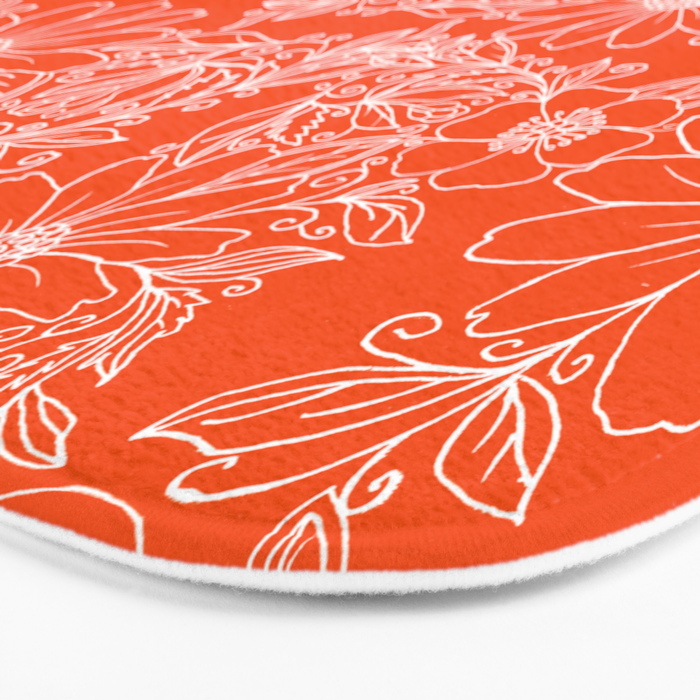 Hand drawn white bright orange modern floral Bath Mat Gallery Image 3