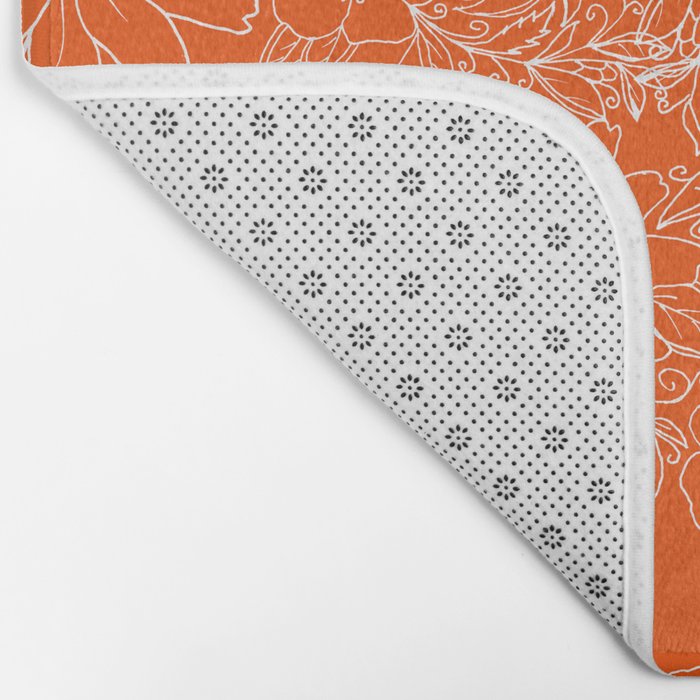 Hand drawn white bright orange modern floral Bath Mat Gallery Image 2