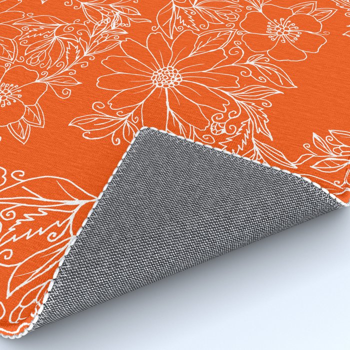 Hand drawn white bright orange modern floral Rug Gallery Image 4