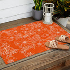 Hand drawn white bright orange modern floral Outdoor Rug Gallery Image 2