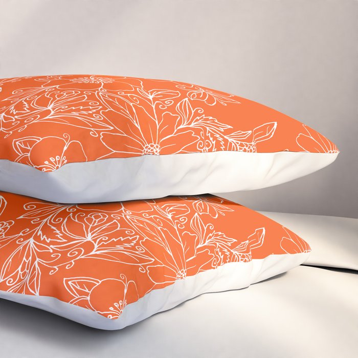 Hand drawn white bright orange modern floral Pillow Sham Gallery Image 3