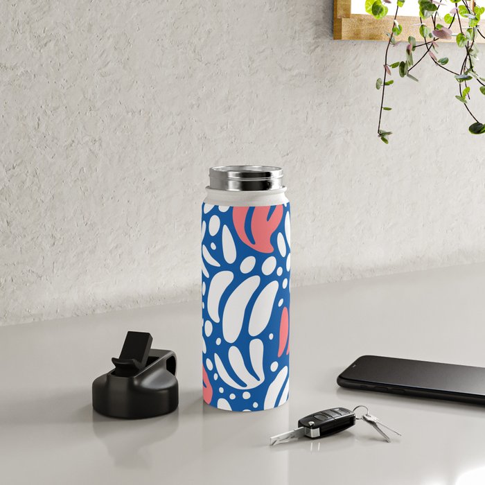 Abstract blue nature leaf shape art pattern Water Bottle Gallery Image 4