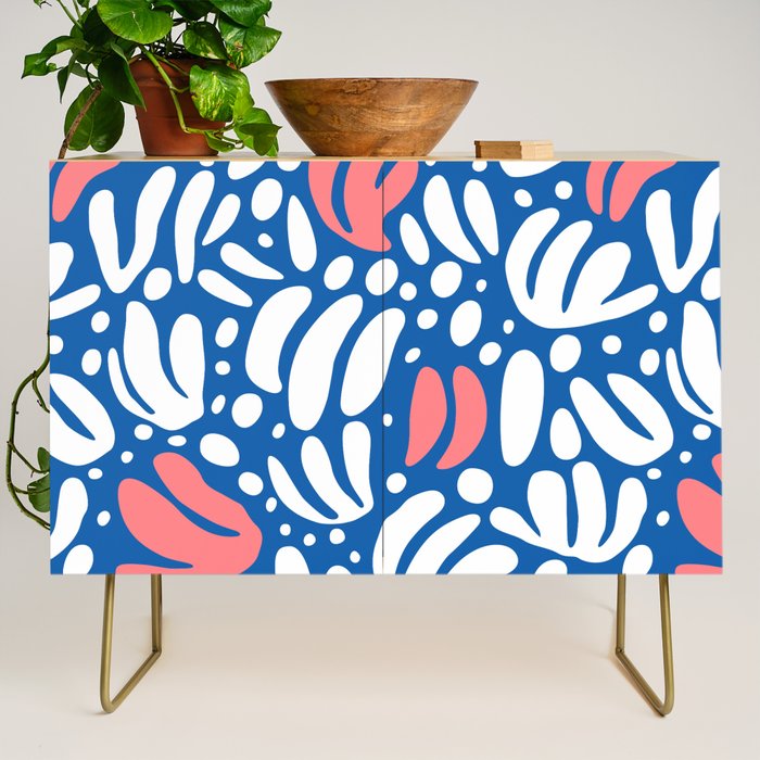 Abstract blue nature leaf shape art pattern Credenza Gallery Image 1