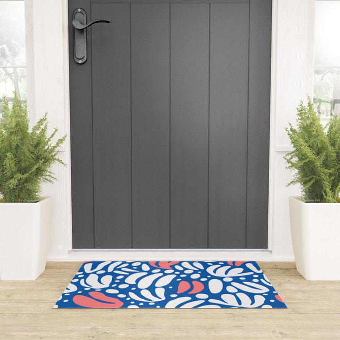 Abstract blue nature leaf shape art pattern Welcome Mat Gallery Image 3