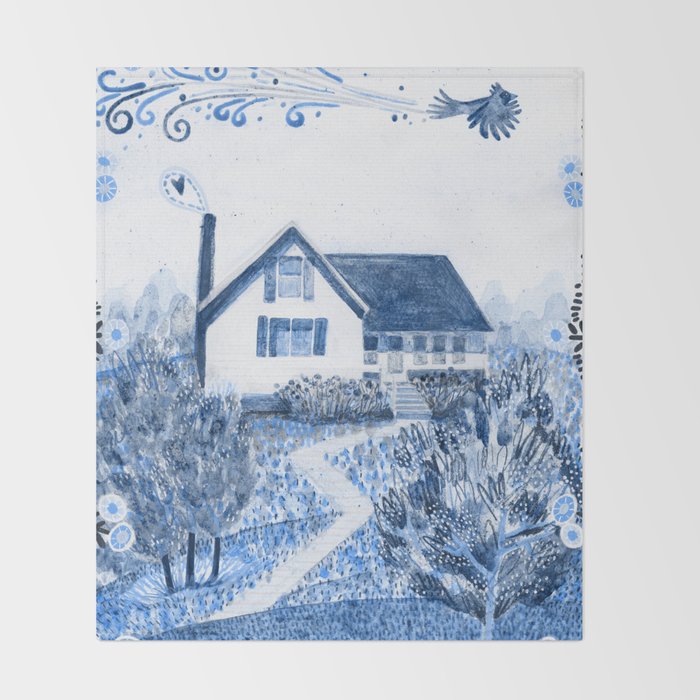 The Old Country Farm in Navy Blue - Farm House Decor Throw Blanket Gallery Image 2