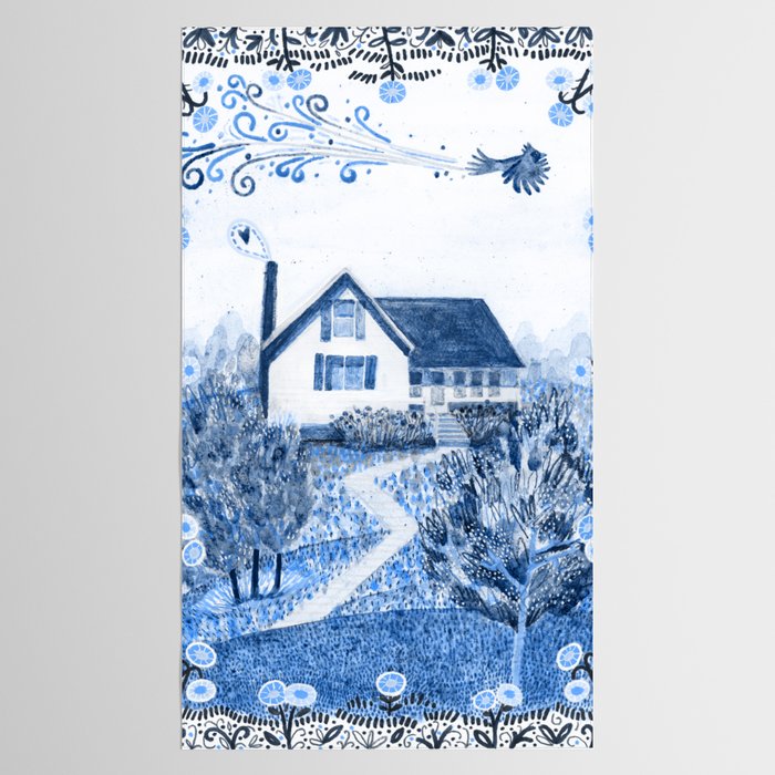 The Old Country Farm in Navy Blue - Farm House Decor Tablecloth Gallery Image 2