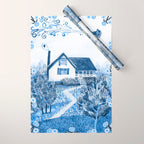 The Old Country Farm in Navy Blue - Farm House Decor Wrapping Paper Gallery Image 1