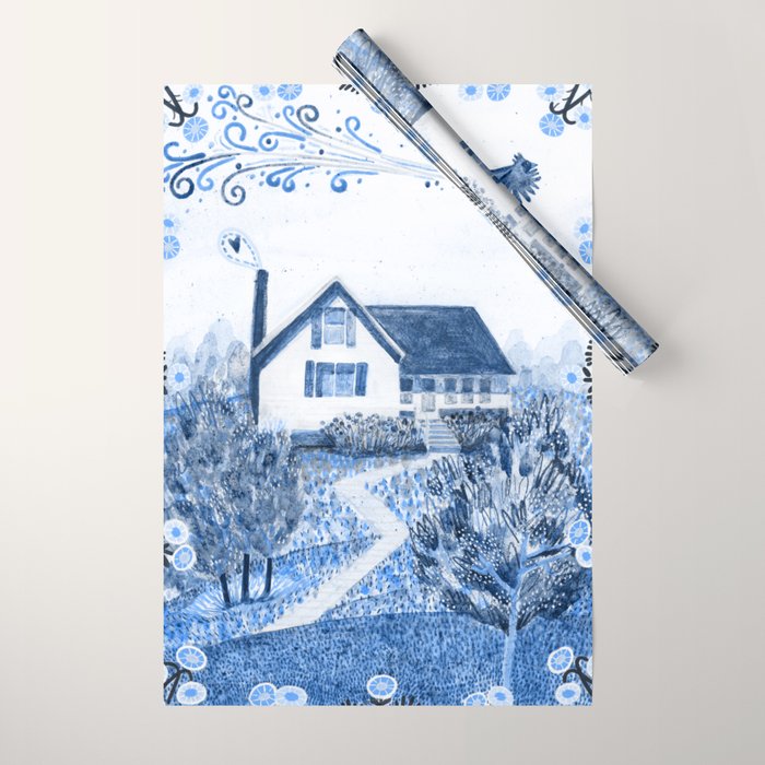 The Old Country Farm in Navy Blue - Farm House Decor Wrapping Paper Gallery Image 1