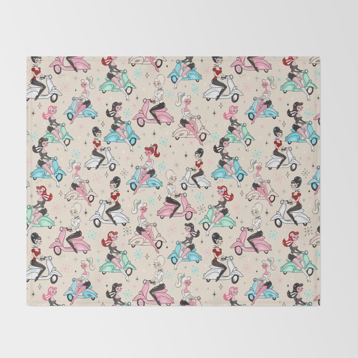 Scooter Girls Pattern Throw Blanket Gallery Image 2