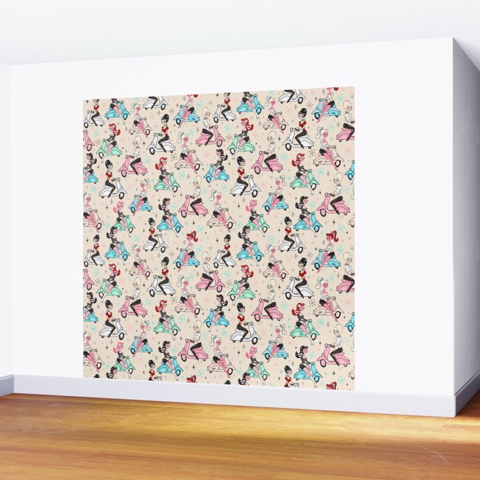 Scooter Girls Pattern Wall Mural Gallery Image 2