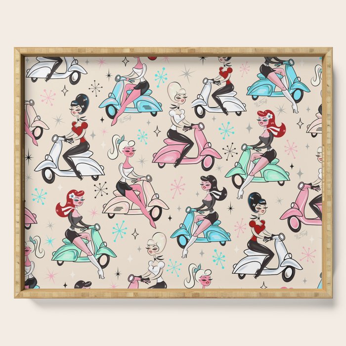 Scooter Girls Pattern Serving Tray Gallery Image 1