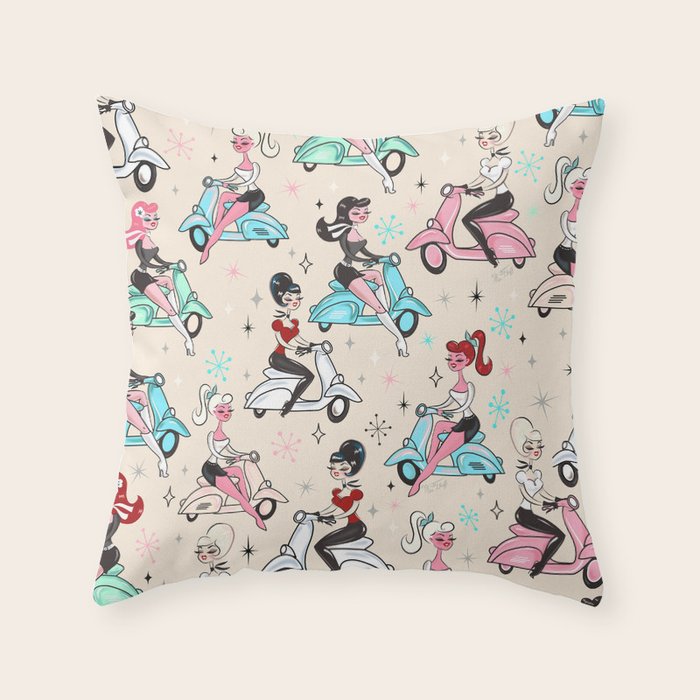Scooter Girls Pattern Throw Pillow Gallery Image 6