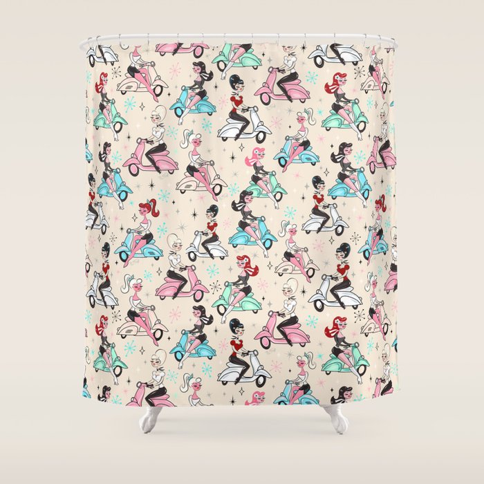 Scooter Girls Pattern Shower Curtain Gallery Image 1