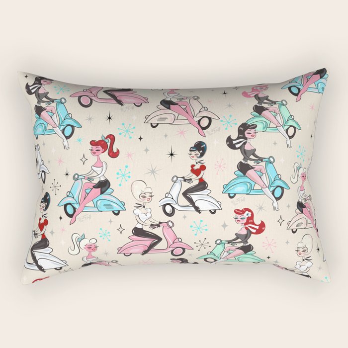 Scooter Girls Pattern Rectangular Pillow Gallery Image 2
