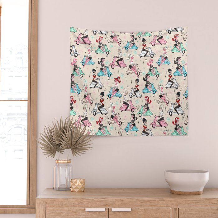 Scooter Girls Pattern Wall Tapestry Gallery Image 2