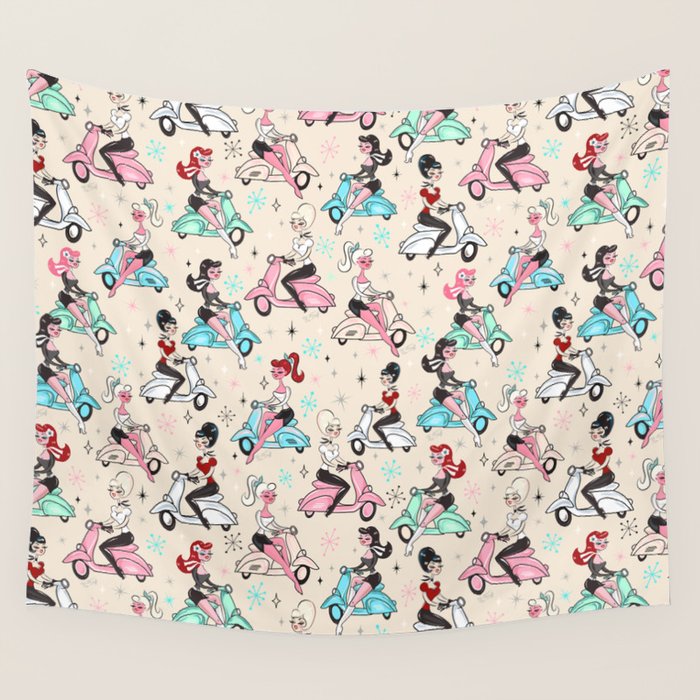 Scooter Girls Pattern Wall Tapestry Gallery Image 1