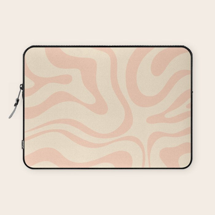 Modern Liquid Swirl Abstract Pattern in Pale Blush and Cream Laptop Sleeve Gallery Image 1