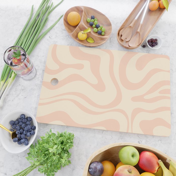 Modern Liquid Swirl Abstract Pattern in Pale Blush and Cream Cutting Board Gallery Image 2
