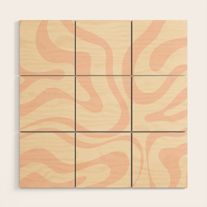 Modern Liquid Swirl Abstract Pattern in Pale Blush and Cream Wood Wall Art Gallery Image 1