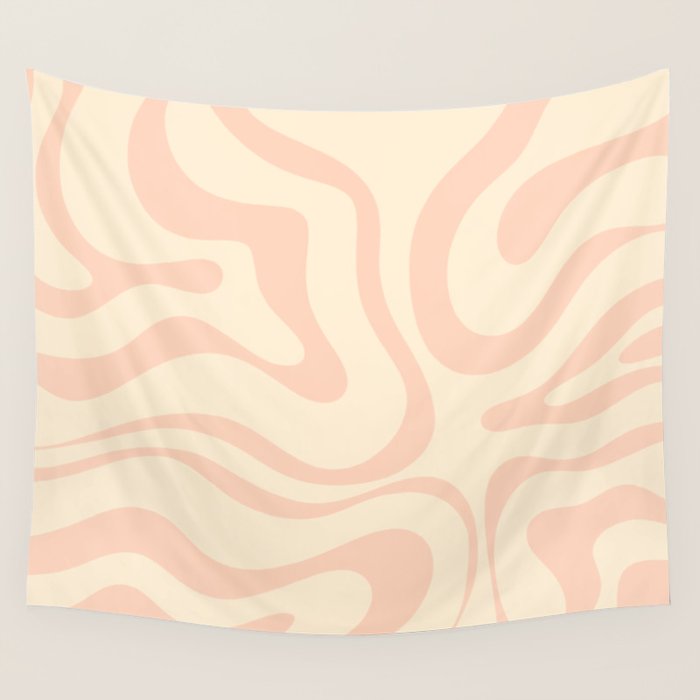 Modern Liquid Swirl Abstract Pattern in Pale Blush and Cream Wall Tapestry Gallery Image 4