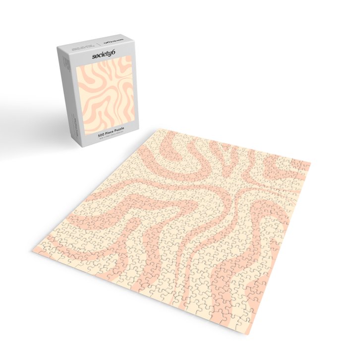 Modern Liquid Swirl Abstract Pattern in Pale Blush and Cream Jigsaw Puzzle Gallery Image 2